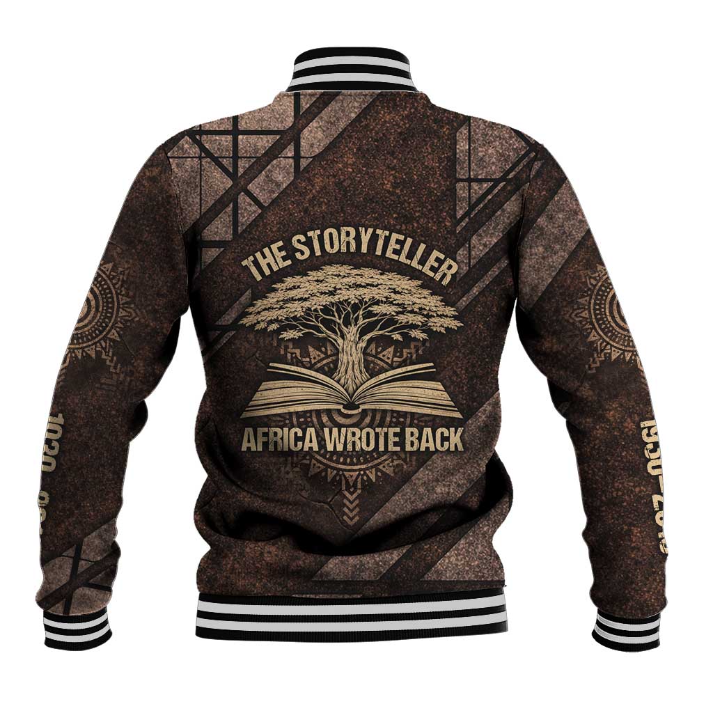 Chinua Achebe Baseball Jacket with Tribal Symbol Design, The Storyteller Quote and Africa Wrote Back - Wonder Print Shop