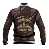 Chinua Achebe Baseball Jacket with Tribal Symbol Design, The Storyteller Quote and Africa Wrote Back - Wonder Print Shop