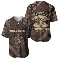 Chinua Achebe Baseball Jersey with Tribal Symbol Design, The Storyteller Quote and Africa Wrote Back - Wonder Print Shop