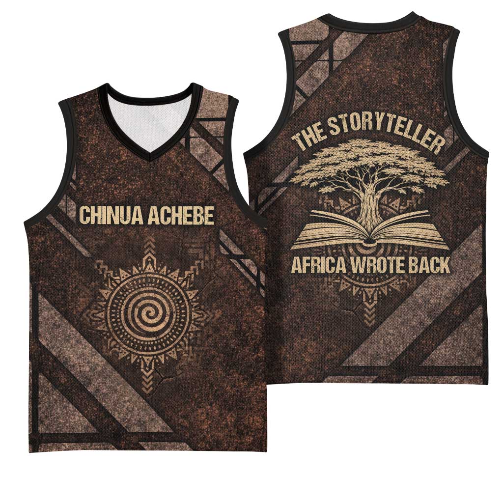 Chinua Achebe Basketball Jersey with Tribal Symbol Design, The Storyteller Quote and Africa Wrote Back - Wonder Print Shop