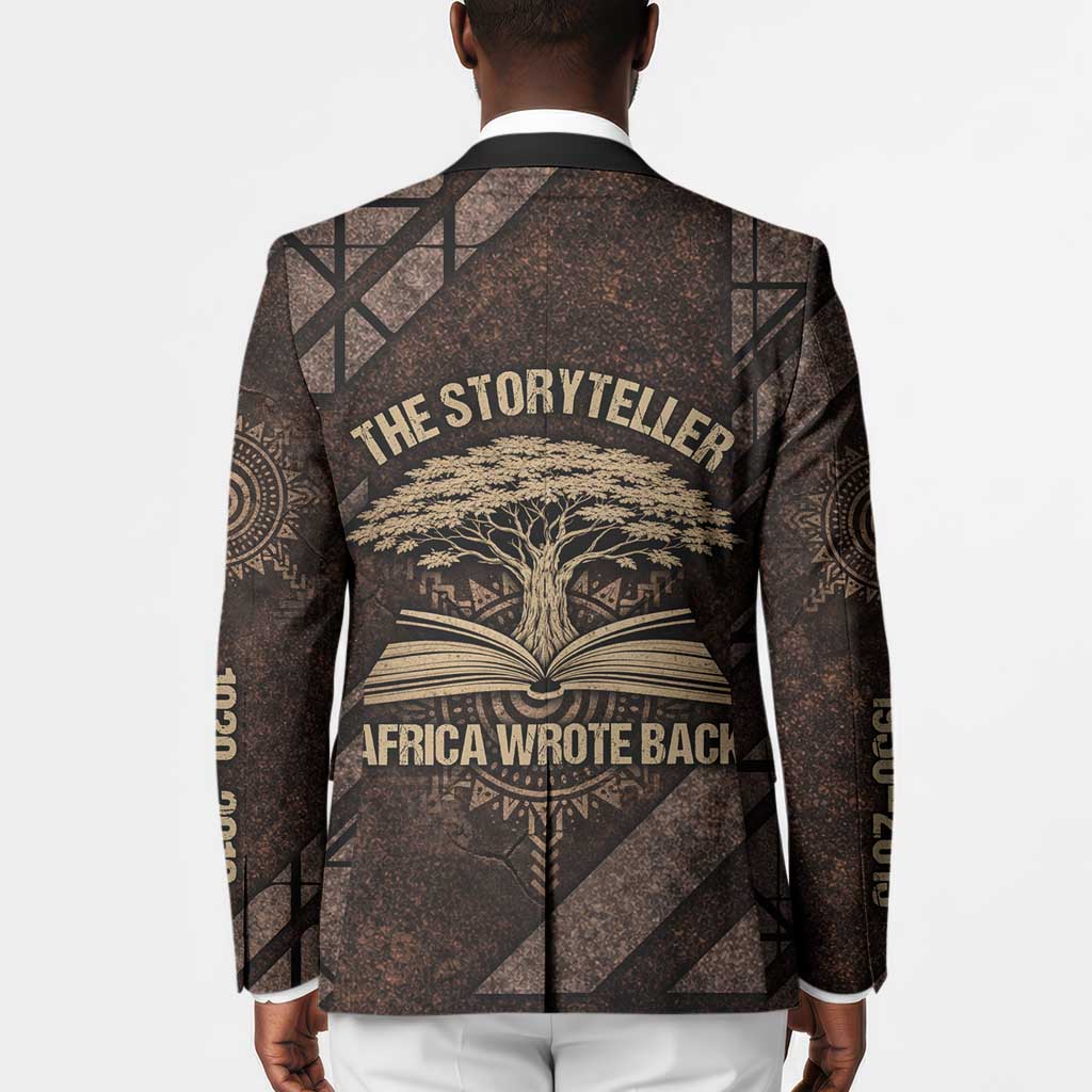 Chinua Achebe Blazer with Tribal Symbol Design, The Storyteller Quote and Africa Wrote Back - Wonder Print Shop