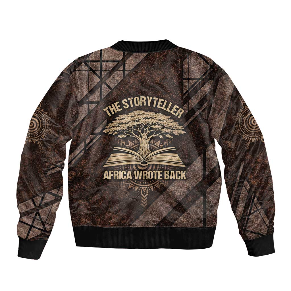 Chinua Achebe Bomber Jacket with Tribal Symbol Design, The Storyteller Quote and Africa Wrote Back - Wonder Print Shop