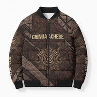 Chinua Achebe Bomber Puffer Jacket with Tribal Symbol Design, The Storyteller Quote and Africa Wrote Back - Wonder Print Shop