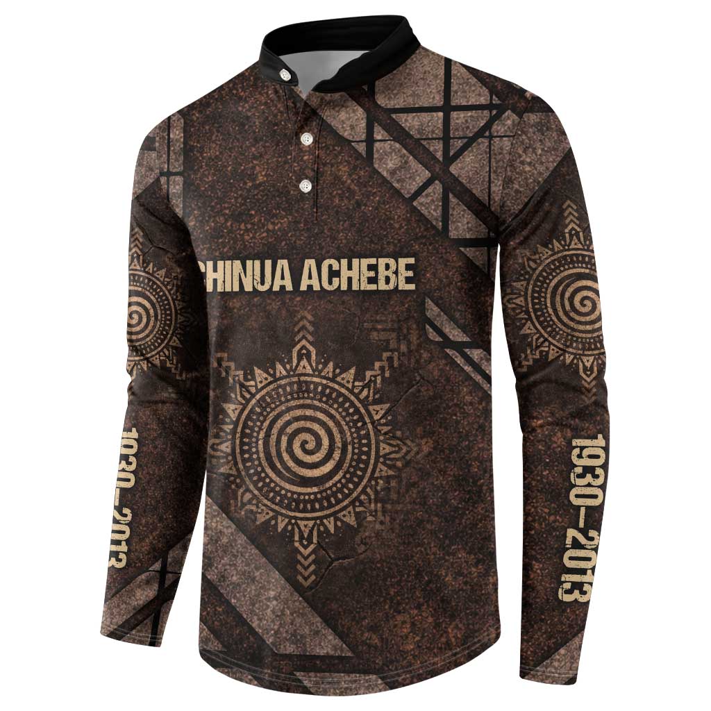 Chinua Achebe Button Sweatshirt with Tribal Symbol Design, The Storyteller Quote and Africa Wrote Back