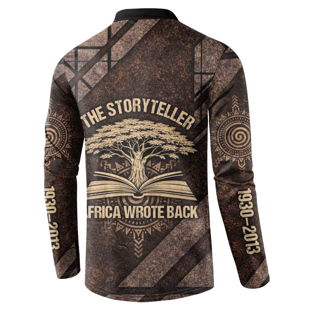Chinua Achebe Button Sweatshirt with Tribal Symbol Design, The Storyteller Quote and Africa Wrote Back