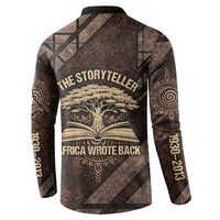 Chinua Achebe Button Sweatshirt with Tribal Symbol Design, The Storyteller Quote and Africa Wrote Back