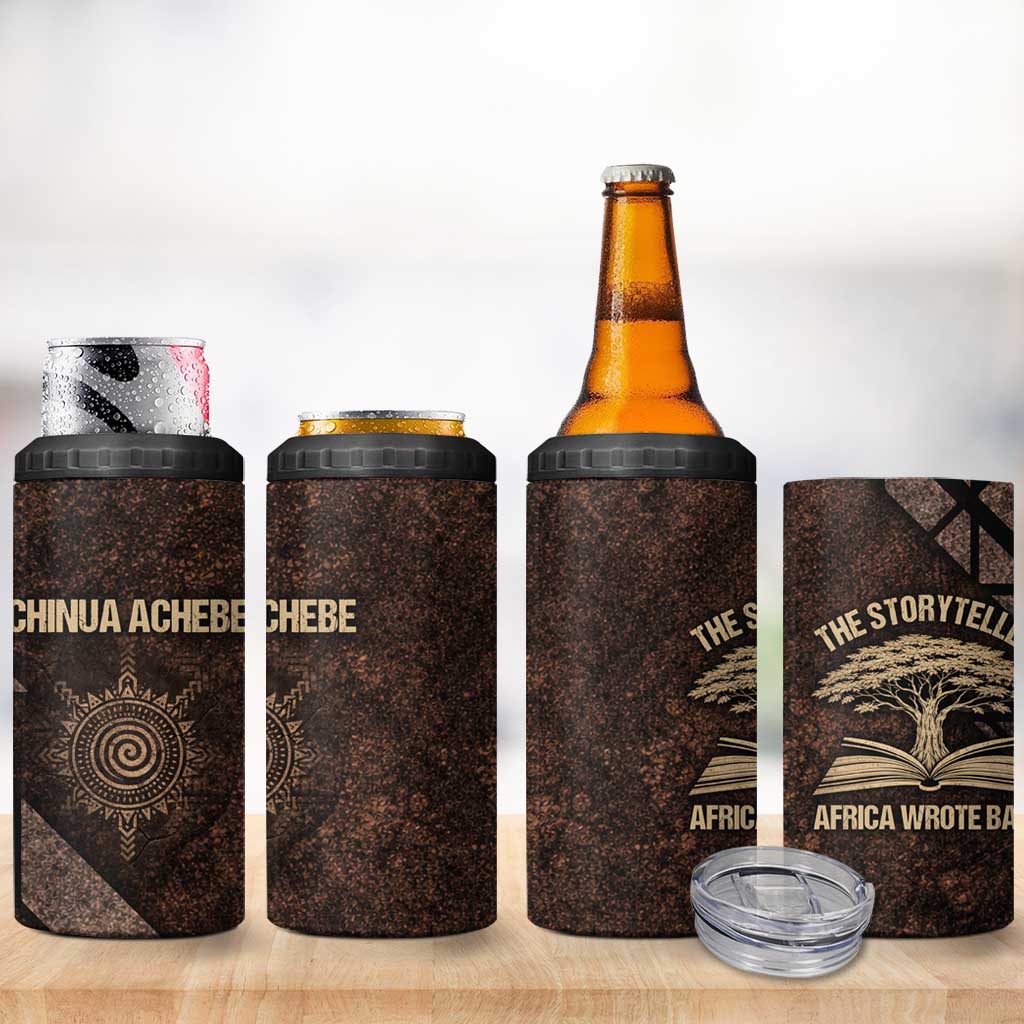 Chinua Achebe 4 in 1 Can Cooler Tumbler with Tribal Symbol Design, The Storyteller Quote and Africa Wrote Back - Wonder Print Shop