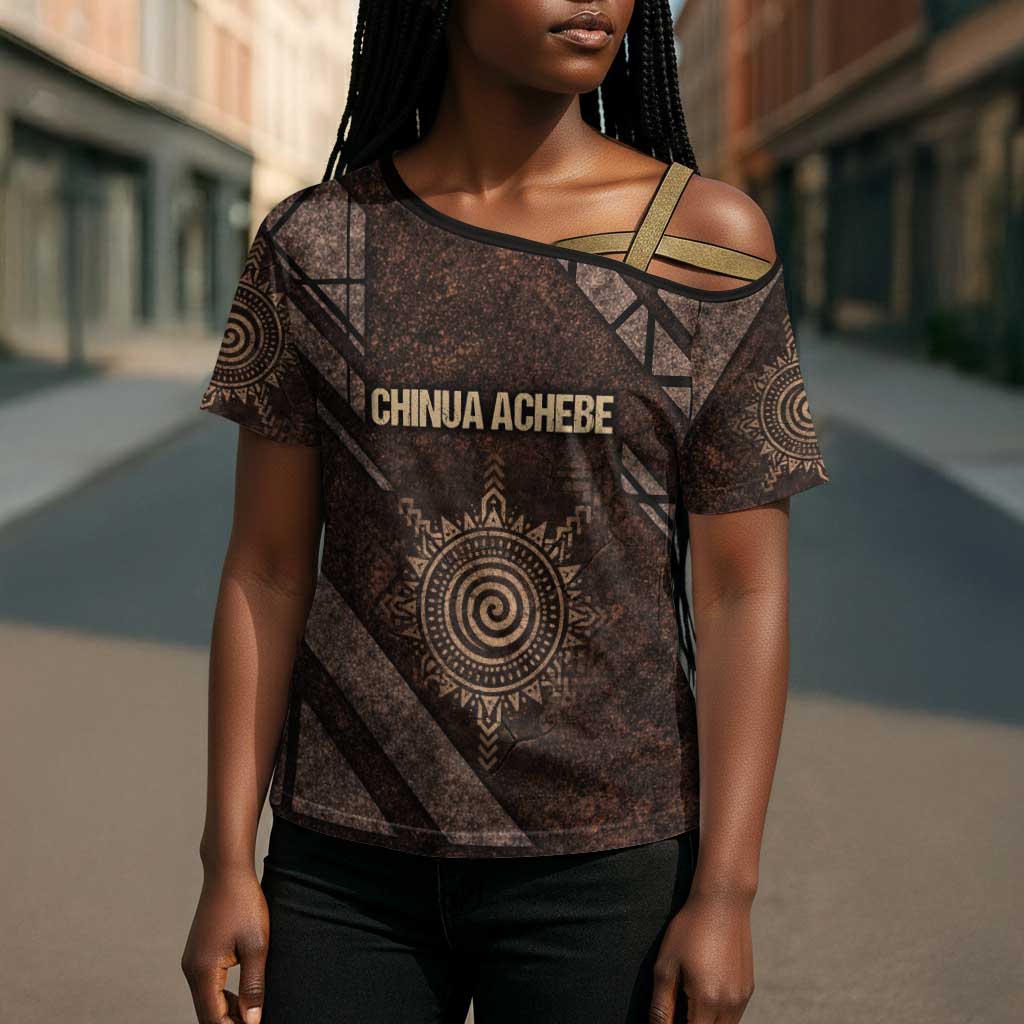 Chinua Achebe Cross Shoulder Shirt with Tribal Symbol Design, The Storyteller Quote and Africa Wrote Back - Wonder Print Shop