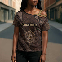 Chinua Achebe Cross Shoulder Shirt with Tribal Symbol Design, The Storyteller Quote and Africa Wrote Back - Wonder Print Shop