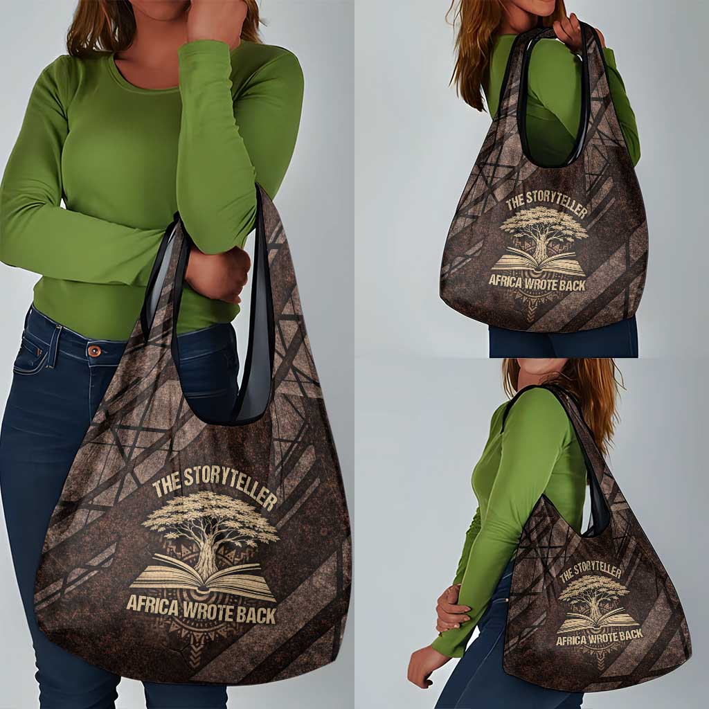Chinua Achebe Grocery Bag with Tribal Symbol Design, The Storyteller Quote and Africa Wrote Back - Wonder Print Shop