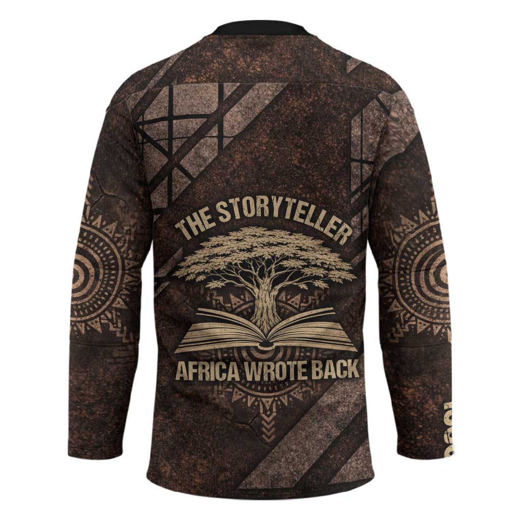 Chinua Achebe Hockey Jersey with Tribal Symbol Design, The Storyteller Quote and Africa Wrote Back - Wonder Print Shop