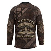 Chinua Achebe Hockey Jersey with Tribal Symbol Design, The Storyteller Quote and Africa Wrote Back - Wonder Print Shop