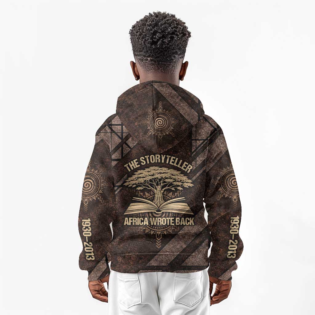 Chinua Achebe Kid Hoodie with Tribal Symbol Design, The Storyteller Quote and Africa Wrote Back - Wonder Print Shop