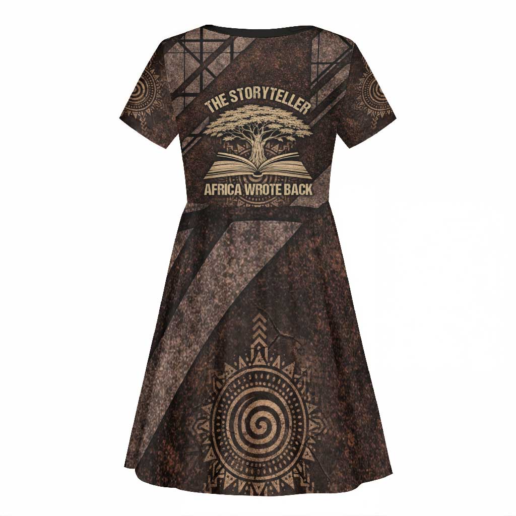 Chinua Achebe Kid Short Sleeve Dress with Tribal Symbol Design, The Storyteller Quote and Africa Wrote Back - Wonder Print Shop