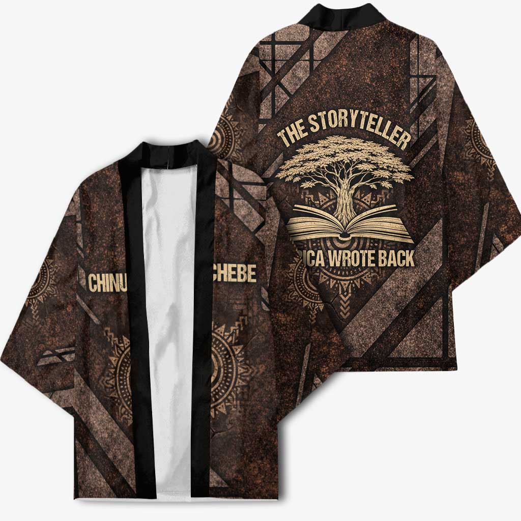 Chinua Achebe Kimono with Tribal Symbol Design, The Storyteller Quote and Africa Wrote Back - Wonder Print Shop