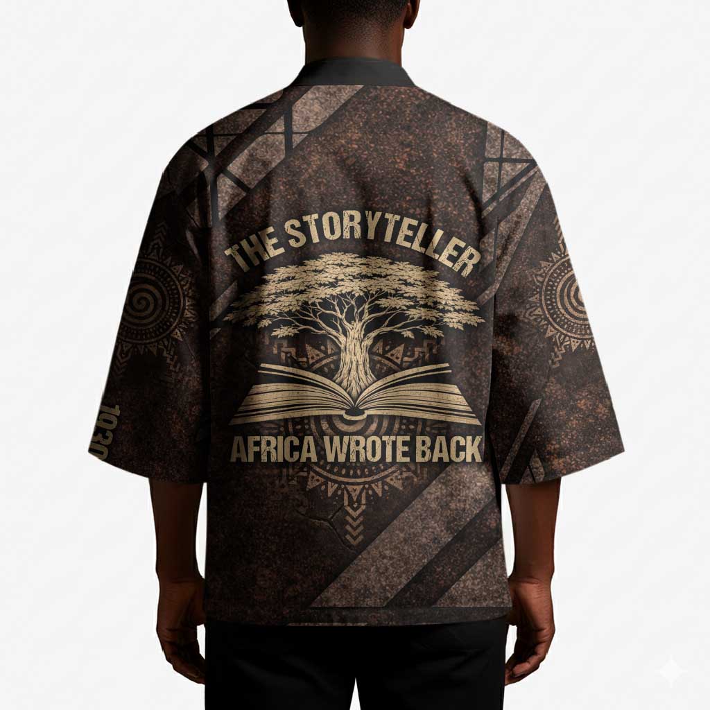 Chinua Achebe Kimono with Tribal Symbol Design, The Storyteller Quote and Africa Wrote Back - Wonder Print Shop