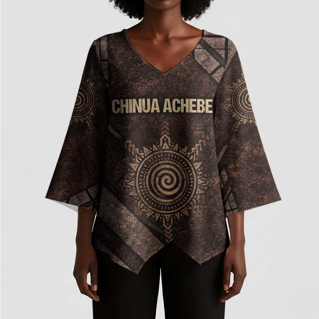 Chinua Achebe Kimono Sleeve Blouse with Tribal Symbol Design, The Storyteller Quote and Africa Wrote Back - Wonder Print Shop