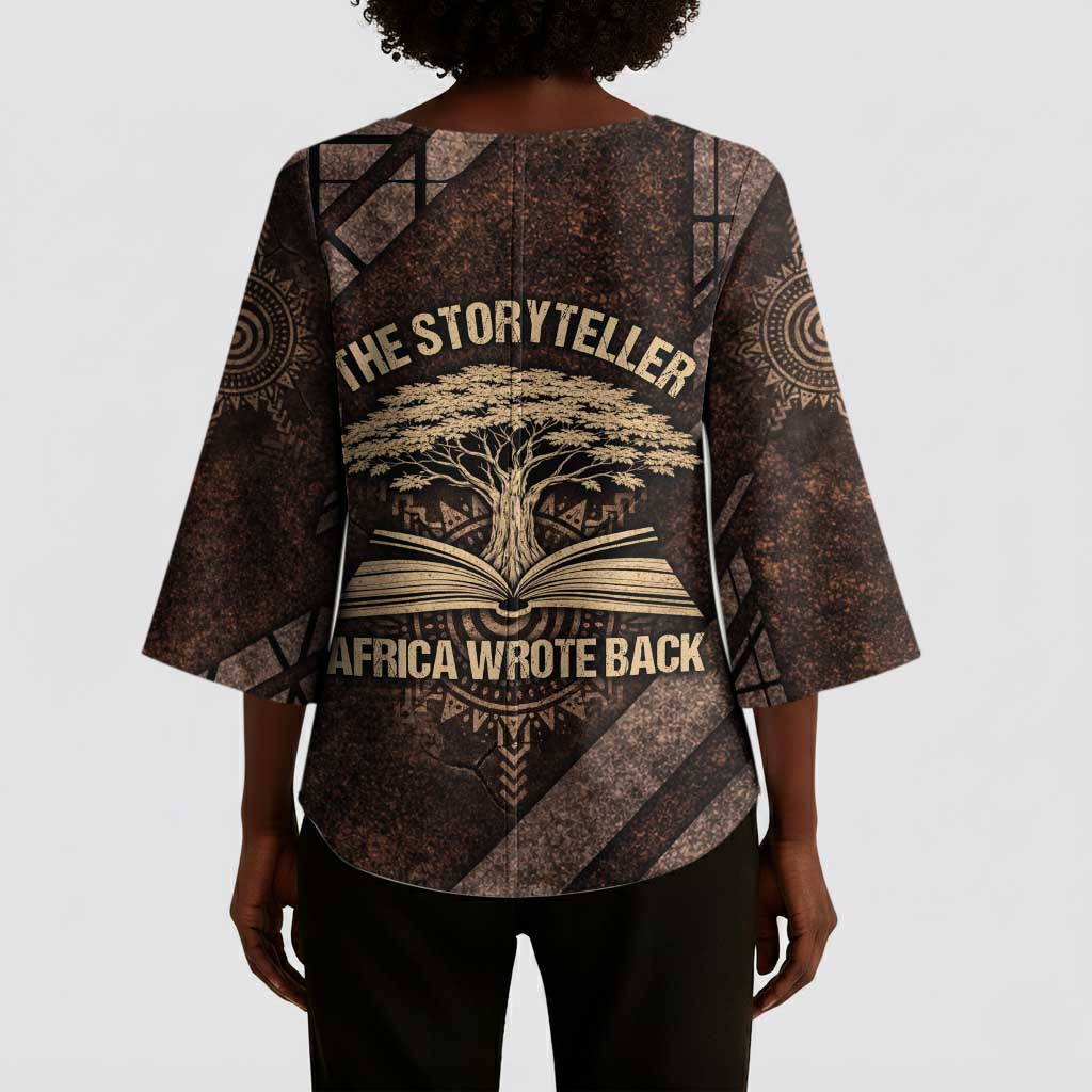 Chinua Achebe Kimono Sleeve Blouse with Tribal Symbol Design, The Storyteller Quote and Africa Wrote Back - Wonder Print Shop