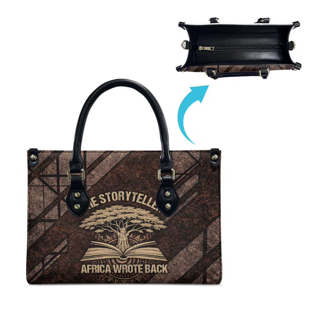 Chinua Achebe Leather Bag with Tribal Symbol Design, The Storyteller Quote and Africa Wrote Back - Wonder Print Shop