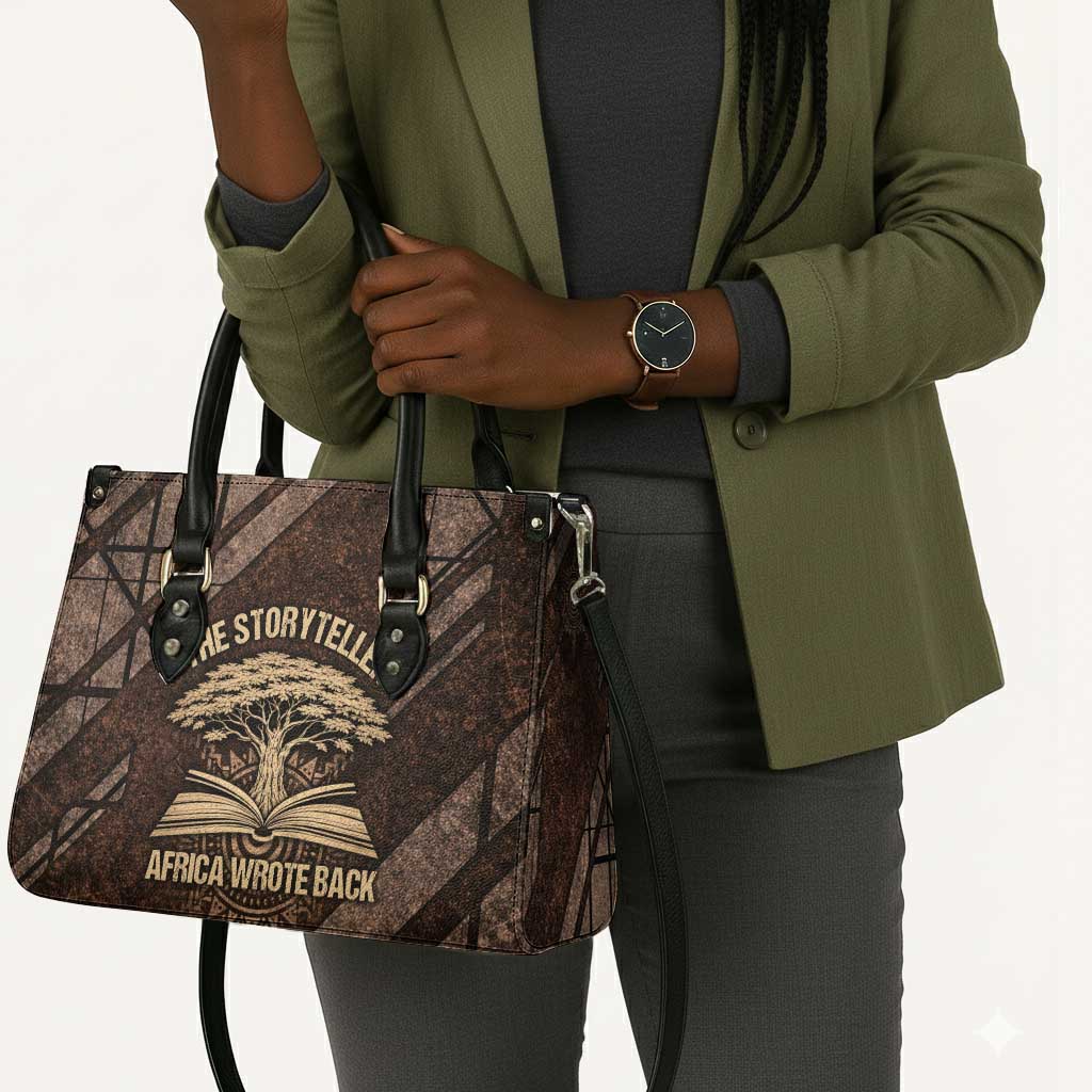 Chinua Achebe Leather Bag with Tribal Symbol Design, The Storyteller Quote and Africa Wrote Back - Wonder Print Shop