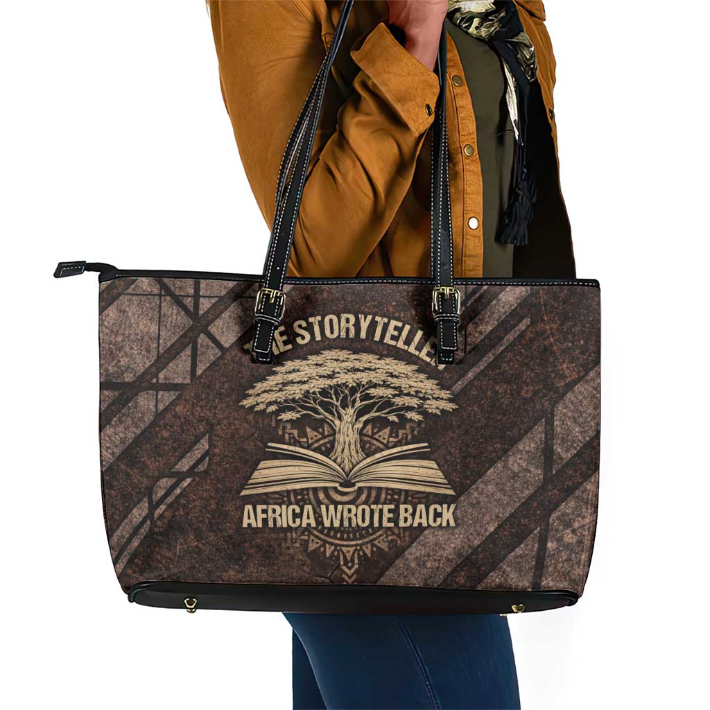 Chinua Achebe Leather Tote Bag with Tribal Symbol Design, The Storyteller Quote and Africa Wrote Back - Wonder Print Shop