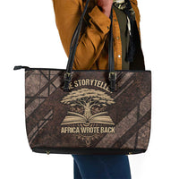 Chinua Achebe Leather Tote Bag with Tribal Symbol Design, The Storyteller Quote and Africa Wrote Back - Wonder Print Shop
