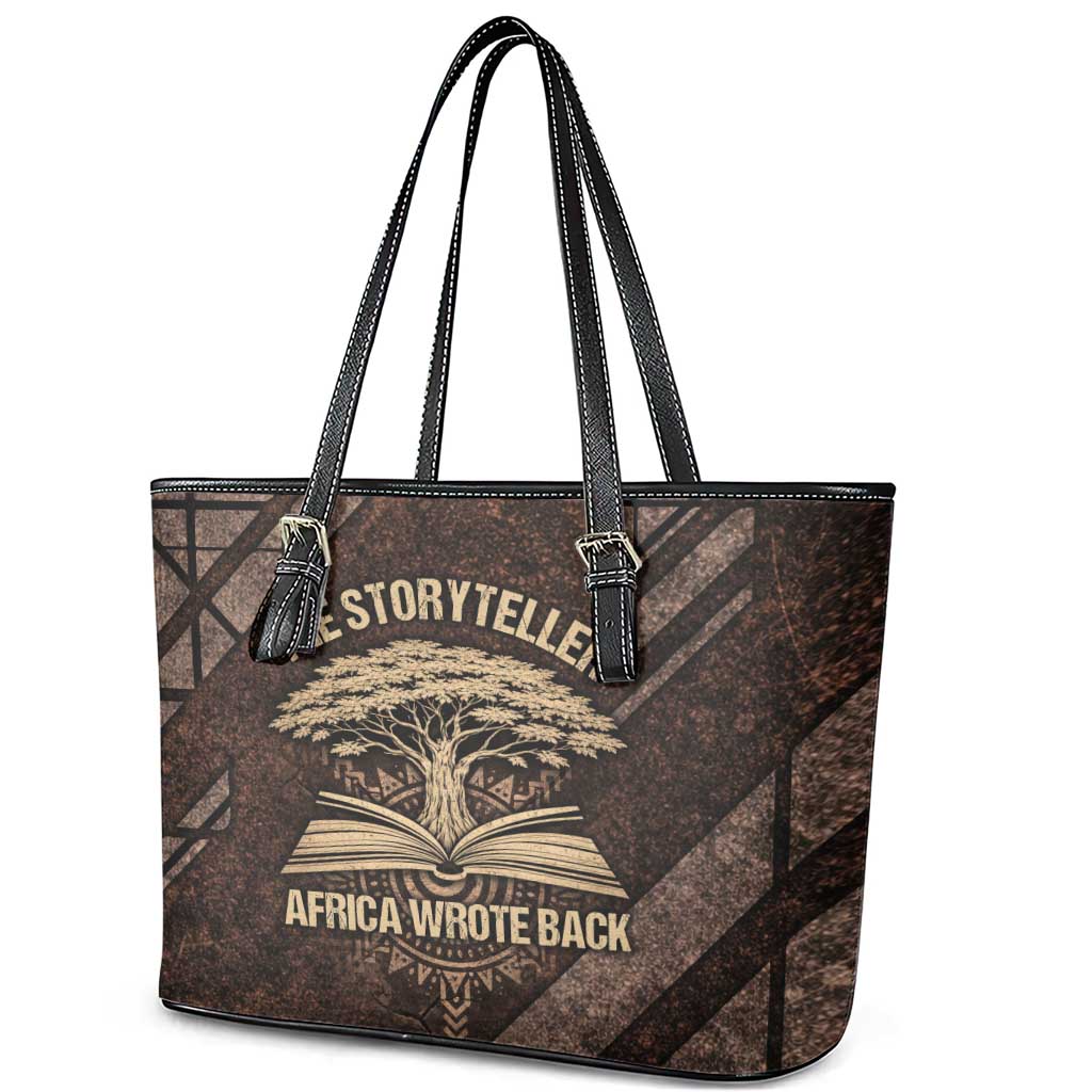Chinua Achebe Leather Tote Bag with Tribal Symbol Design, The Storyteller Quote and Africa Wrote Back - Wonder Print Shop