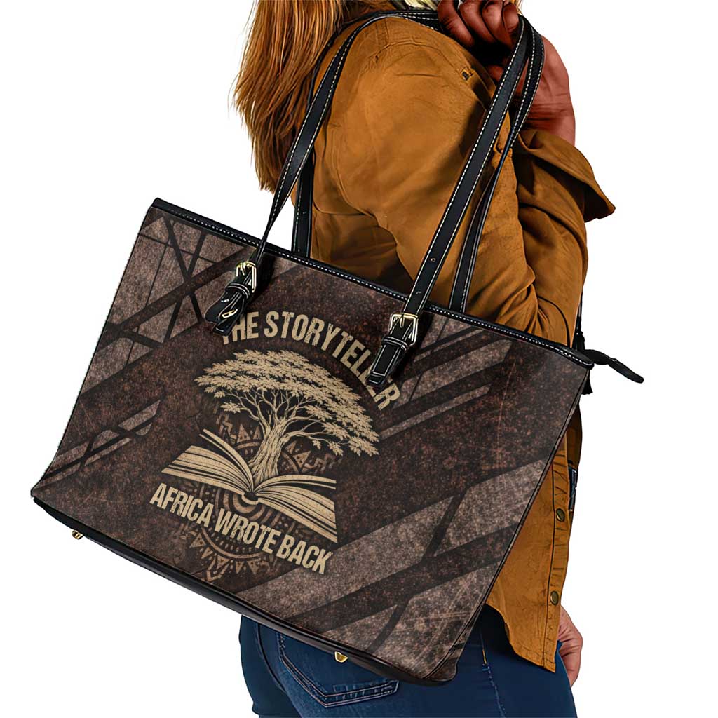Chinua Achebe Leather Tote Bag with Tribal Symbol Design, The Storyteller Quote and Africa Wrote Back - Wonder Print Shop