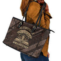 Chinua Achebe Leather Tote Bag with Tribal Symbol Design, The Storyteller Quote and Africa Wrote Back - Wonder Print Shop