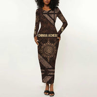 Chinua Achebe Long Sleeve Bodycon Dress with Tribal Symbol Design, The Storyteller Quote and Africa Wrote Back - Wonder Print Shop