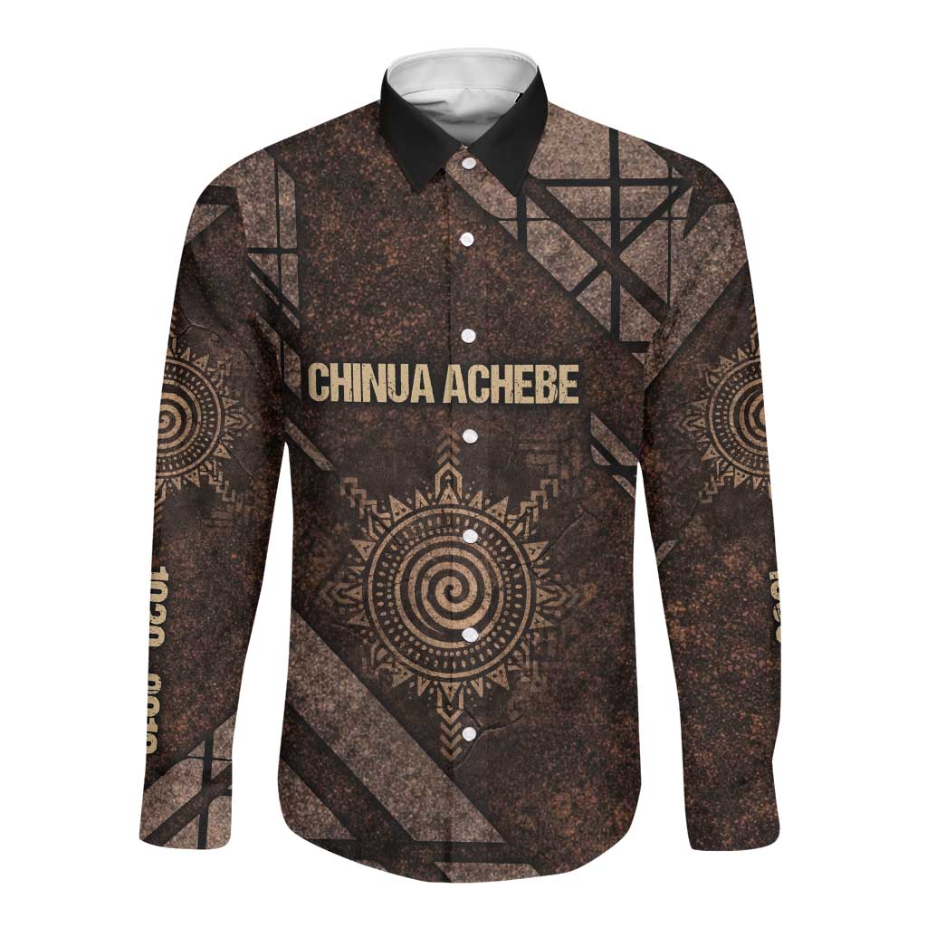Chinua Achebe Long Sleeve Button Shirt with Tribal Symbol Design, The Storyteller Quote and Africa Wrote Back - Wonder Print Shop