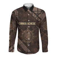 Chinua Achebe Long Sleeve Button Shirt with Tribal Symbol Design, The Storyteller Quote and Africa Wrote Back - Wonder Print Shop