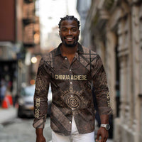 Chinua Achebe Long Sleeve Button Shirt with Tribal Symbol Design, The Storyteller Quote and Africa Wrote Back - Wonder Print Shop