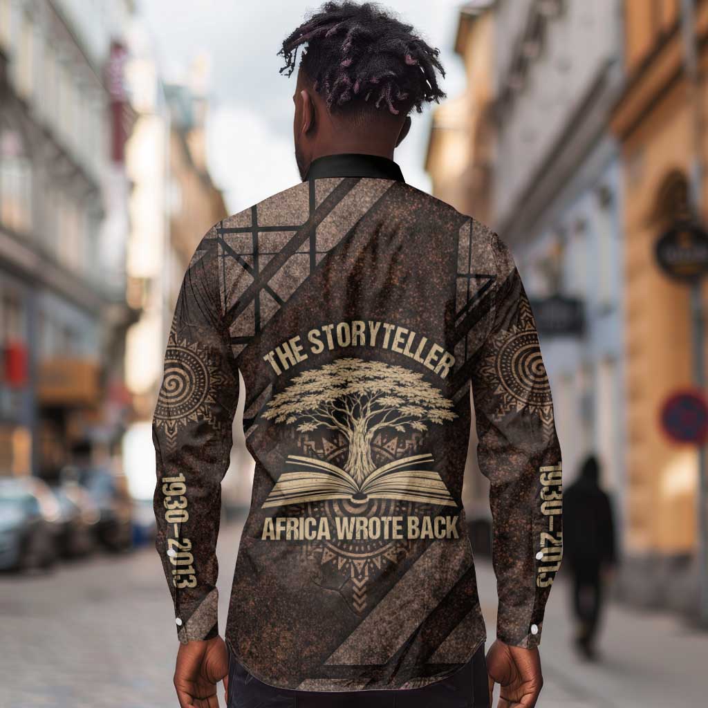 Chinua Achebe Long Sleeve Button Shirt with Tribal Symbol Design, The Storyteller Quote and Africa Wrote Back - Wonder Print Shop