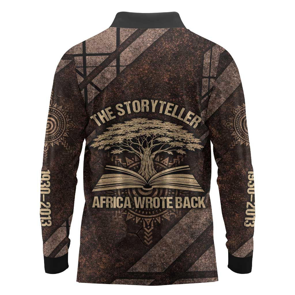 Chinua Achebe Long Sleeve Polo Shirt with Tribal Symbol Design, The Storyteller Quote and Africa Wrote Back - Wonder Print Shop