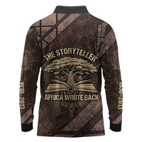 Chinua Achebe Long Sleeve Polo Shirt with Tribal Symbol Design, The Storyteller Quote and Africa Wrote Back - Wonder Print Shop