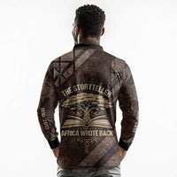 Chinua Achebe Long Sleeve Polo Shirt with Tribal Symbol Design, The Storyteller Quote and Africa Wrote Back - Wonder Print Shop