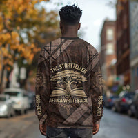 Chinua Achebe Long Sleeve Shirt with Tribal Symbol Design, The Storyteller Quote and Africa Wrote Back - Wonder Print Shop