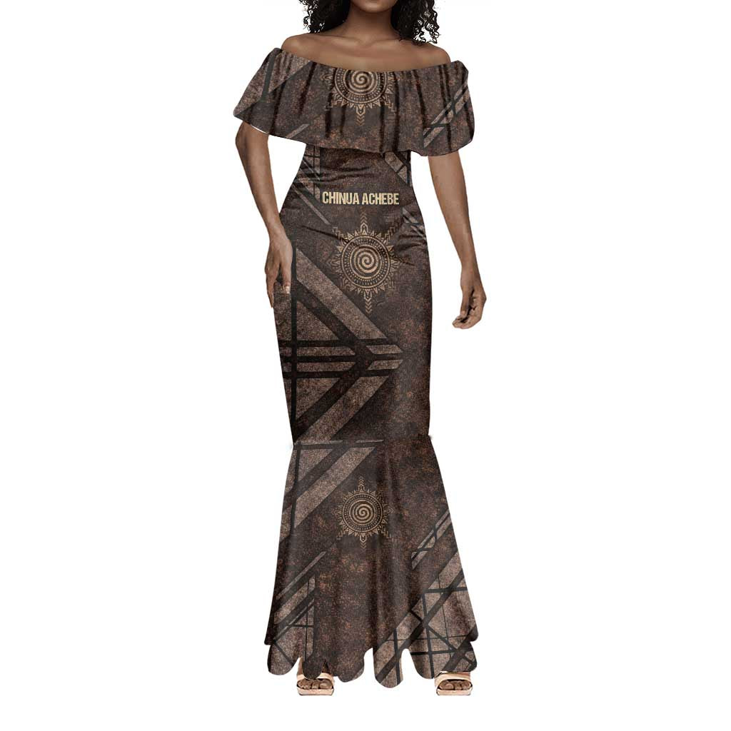 Chinua Achebe Mermaid Dress with Tribal Symbol Design, The Storyteller Quote and Africa Wrote Back - Wonder Print Shop