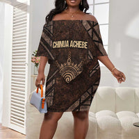 Chinua Achebe Off Shoulder Short Dress with Tribal Symbol Design, The Storyteller Quote and Africa Wrote Back - Wonder Print Shop