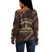 Chinua Achebe Off Shoulder Sweater with Tribal Symbol Design, The Storyteller Quote and Africa Wrote Back - Wonder Print Shop