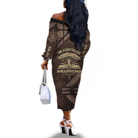 Chinua Achebe Off The Shoulder Long Sleeve Dress with Tribal Symbol Design, The Storyteller Quote and Africa Wrote Back - Wonder Print Shop