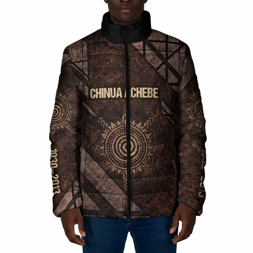 Chinua Achebe Padded Jacket with Tribal Symbol Design, The Storyteller Quote and Africa Wrote Back - Wonder Print Shop