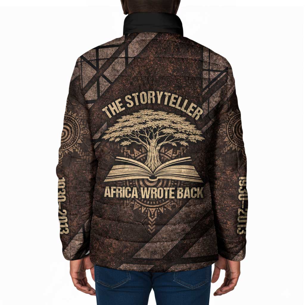 Chinua Achebe Padded Jacket with Tribal Symbol Design, The Storyteller Quote and Africa Wrote Back - Wonder Print Shop