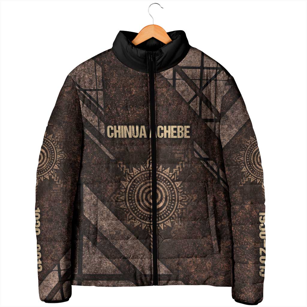 Chinua Achebe Padded Jacket with Tribal Symbol Design, The Storyteller Quote and Africa Wrote Back - Wonder Print Shop