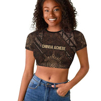 Chinua Achebe Raglan Cropped T shirt with Tribal Symbol Design, The Storyteller Quote and Africa Wrote Back - Wonder Print Shop