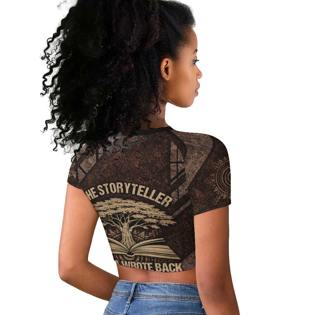 Chinua Achebe Raglan Cropped T shirt with Tribal Symbol Design, The Storyteller Quote and Africa Wrote Back - Wonder Print Shop