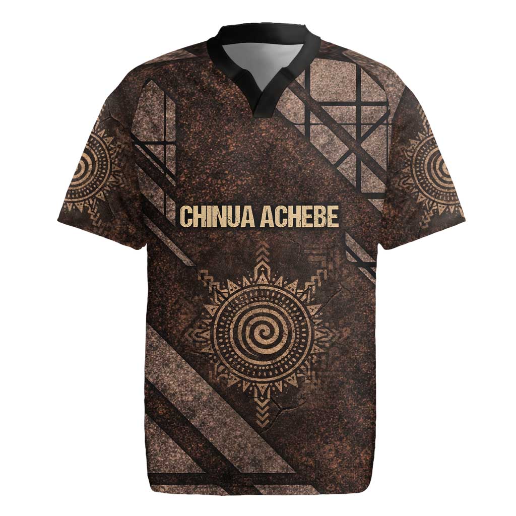 Chinua Achebe Rugby Jersey with Tribal Symbol Design, The Storyteller Quote and Africa Wrote Back - Wonder Print Shop