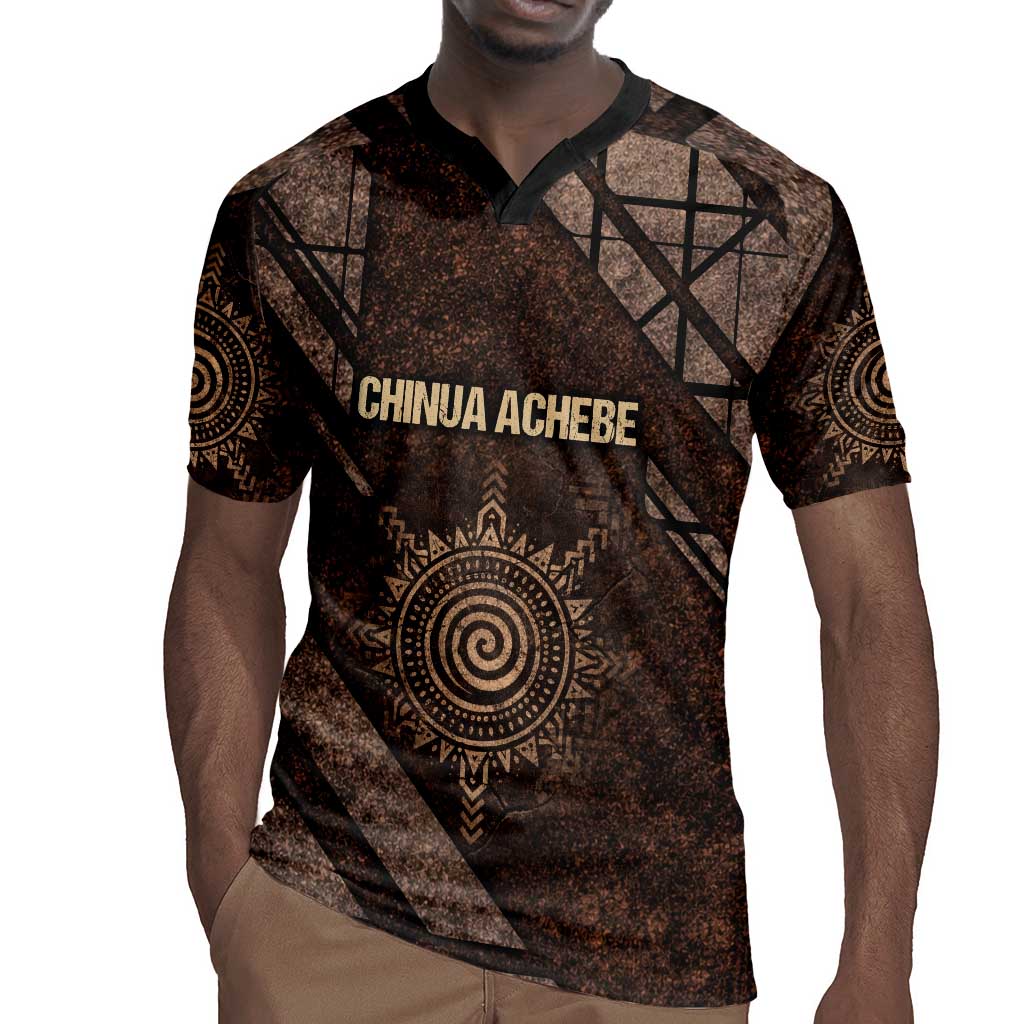 Chinua Achebe Rugby Jersey with Tribal Symbol Design, The Storyteller Quote and Africa Wrote Back - Wonder Print Shop