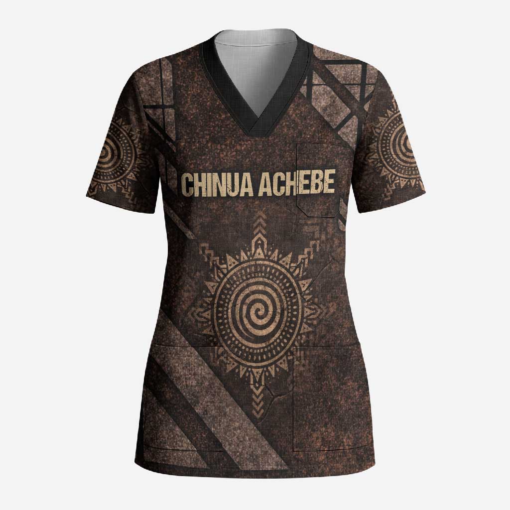 Chinua Achebe Scrub Top with Tribal Symbol Design, The Storyteller Quote and Africa Wrote Back - Wonder Print Shop